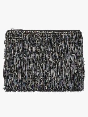 Topshop Beaded Fringe Clutch Multicolor Metallic Evening Zip Bag Chic